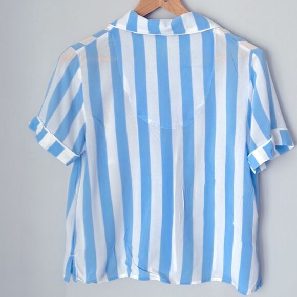 NWOT SHADY LADY SHORT SLEEVE PAJAMA/ LOUNGE TOP BLUE/WHITE STRIPES SIZE LARGE - Picture 12 of 16